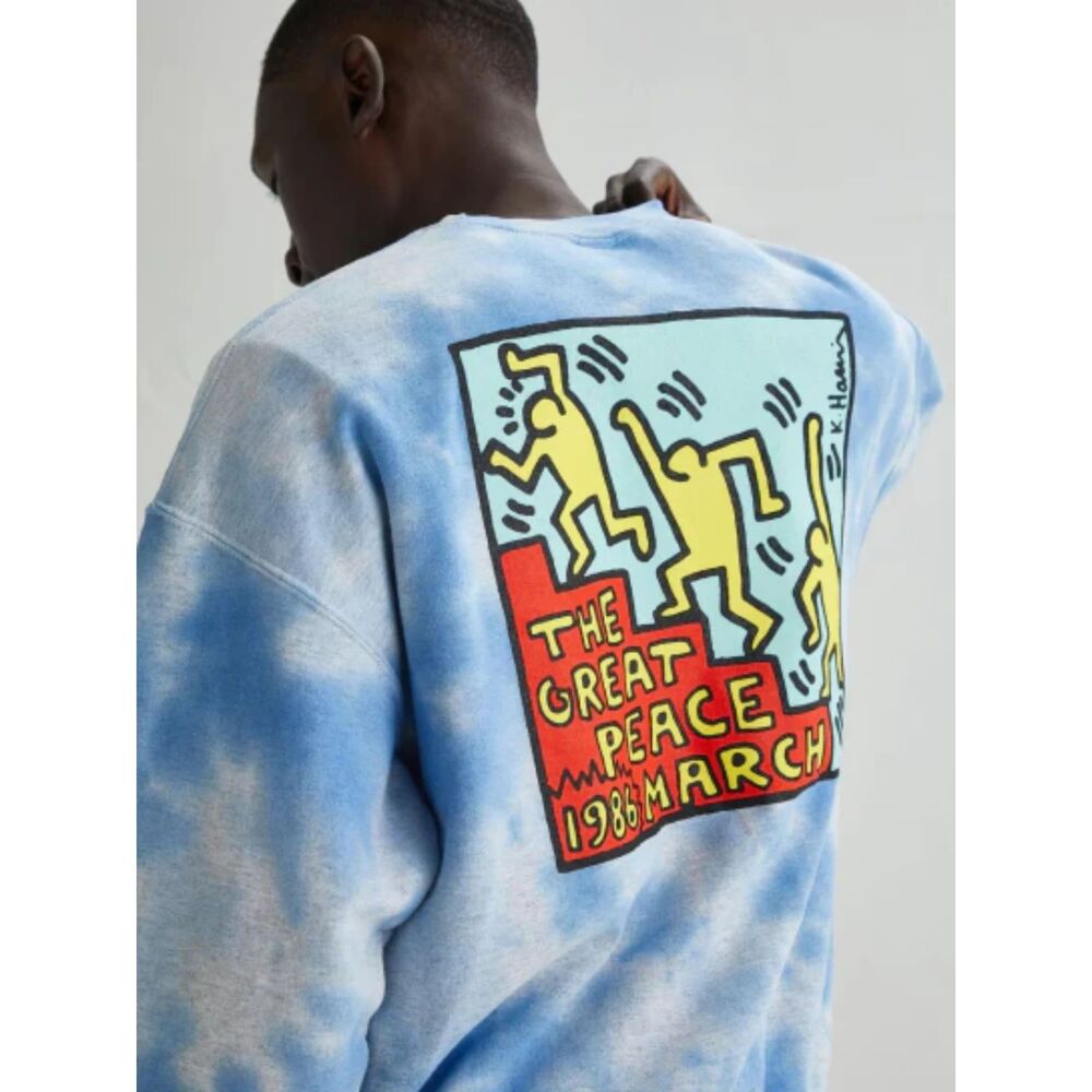 KEITH HARING Great Peace March‎ Tie-Dye Crewneck Sweatshirt Blue Medium